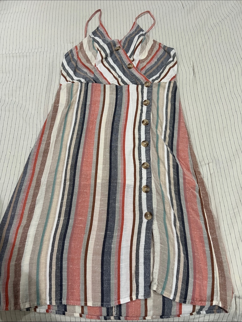 Express Striped V-Neck Sundress - Coral, Navy, Cream, Brown